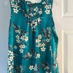 Elementz Teal Floral Ruffle Neck Sleeveless Camisole